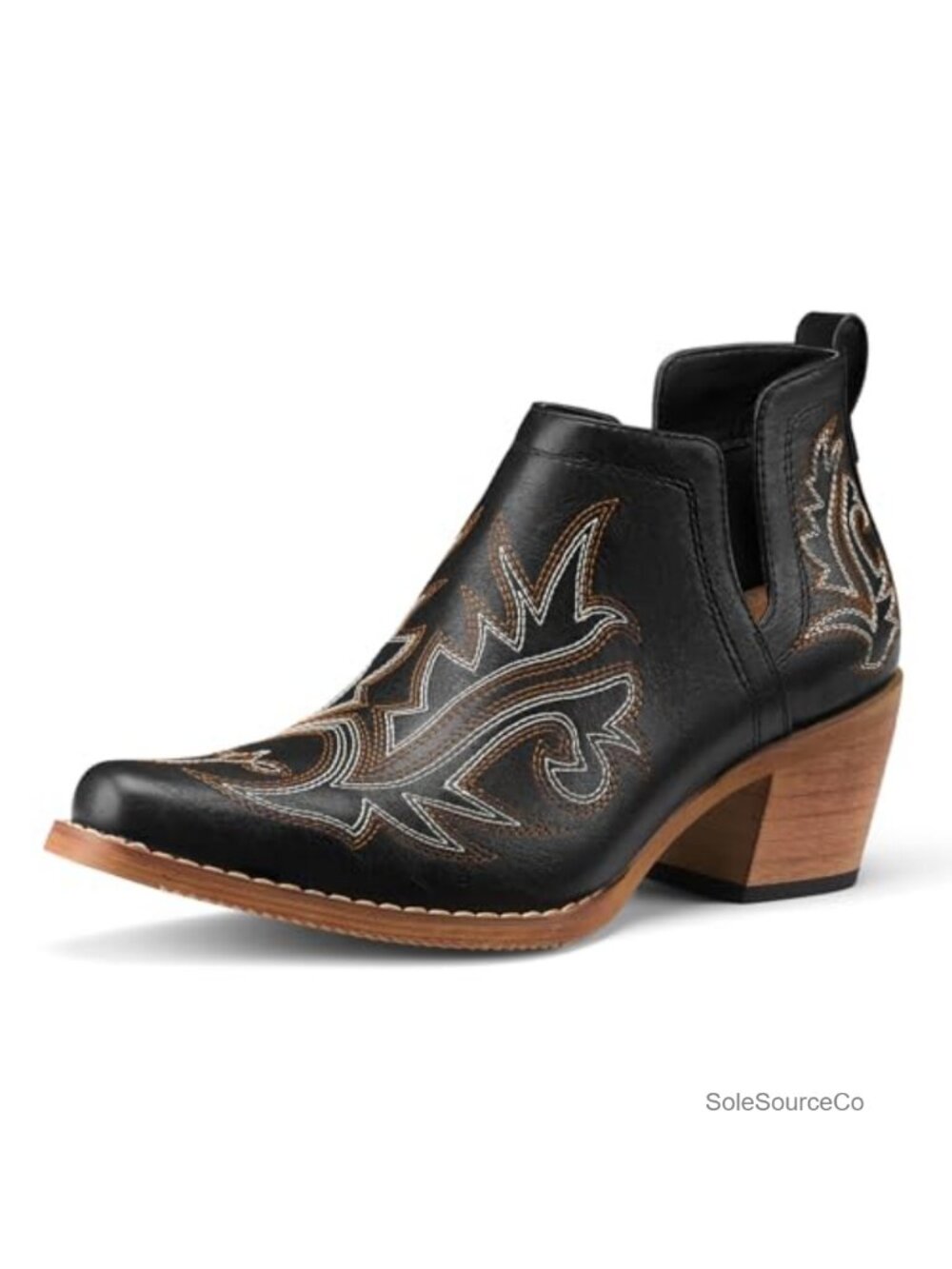 Cowgirl Chunky Square Toe Ankle Booties Vegan Leather Western
